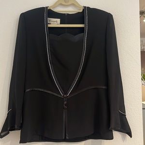 VTG Holiday Manapoly black & rhinestone blouse 14